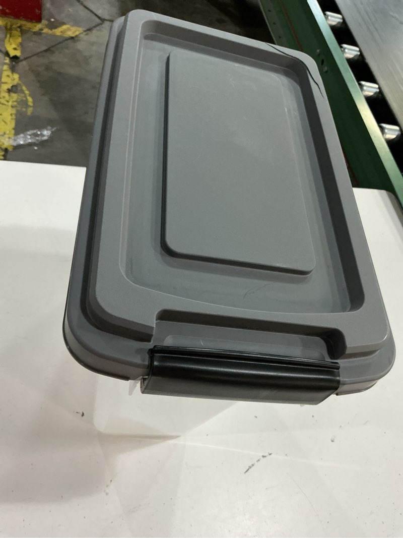Condition photo showing As Is for (broken)iris usa dog food storage container, airtight lid, 2-cup scoop, up to 13 pounds pet food storage, versatile pet food bin, treats, bpa free, dark gray 13 lbs dark gray/clear