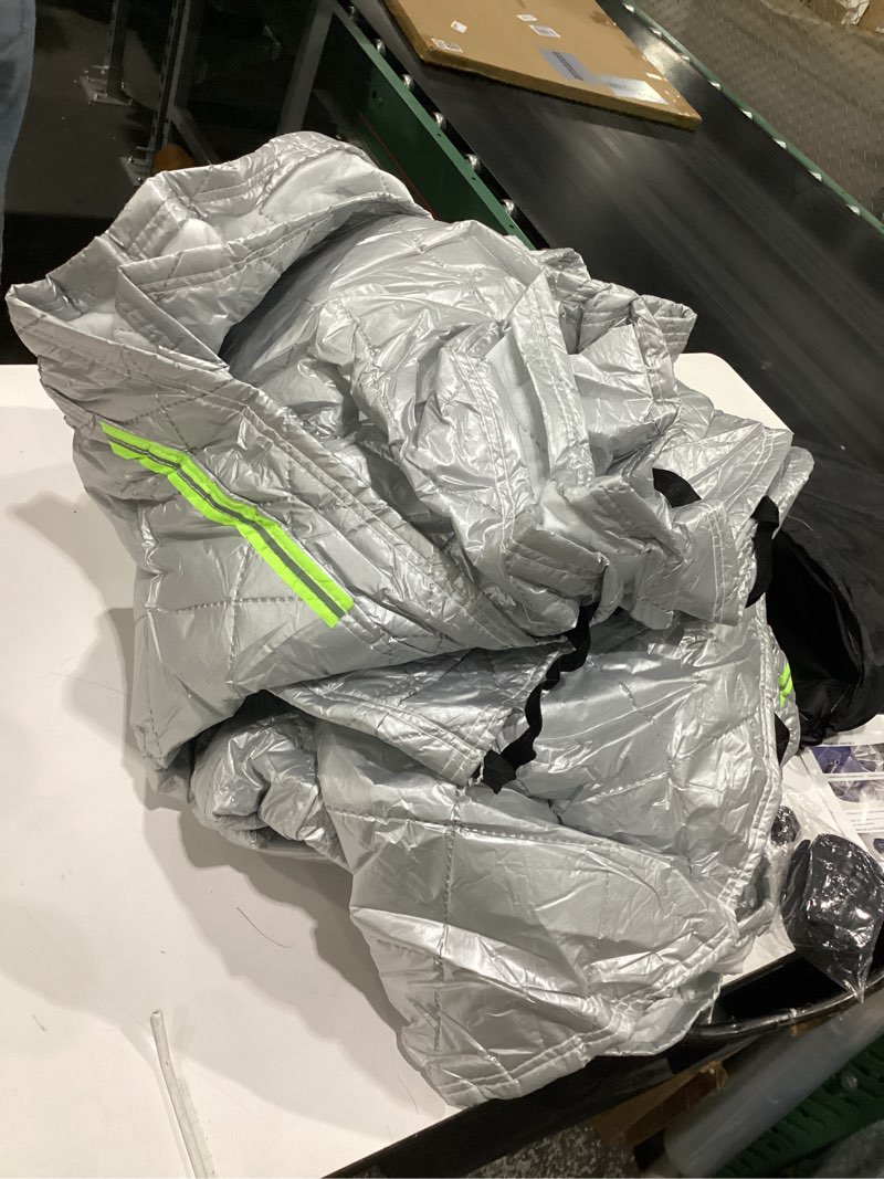 Condition photo showing Good Condition for **unknown size**  hail protector car cover padded blanket. padded blanket anti-hail car covers 5-layer heavy silver