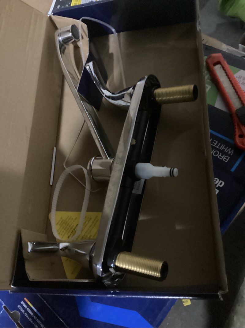 Condition photo showing As Is for (incomplete) project source dover chrome double handle kitchen faucet (deck plate and side spray included)