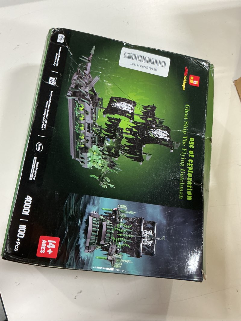Condition photo showing New/Like New for jmbricklayer pirate ship building toys with lights, ghost ship flying dutchman model ship boat 40001, toy building sets for adults, easter decor christmas birthday easter gifts (1100 pcs) multicolor