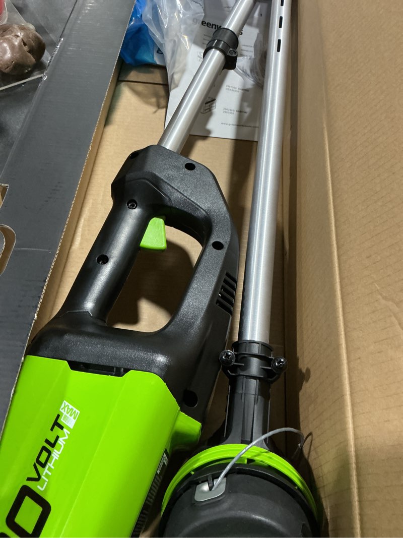 Condition photo showing Good Condition for greenworks 80v 16" brushless cordless string trimmer with 2.0ah battery & rapid charger – .080" dual line, variable speed, lightweight design, 4-year warranty 16" brushless - gen 1 (2.0ah) silver, black, green