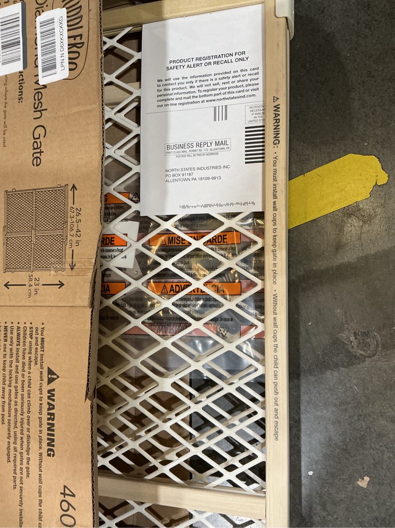 Condition photo showing Good Condition for toddleroo by north states - diamond mesh wooden baby gate: pressure mounted baby gate for doorways - adjustable 26.5 to 42 inches wide - 23 inches tall