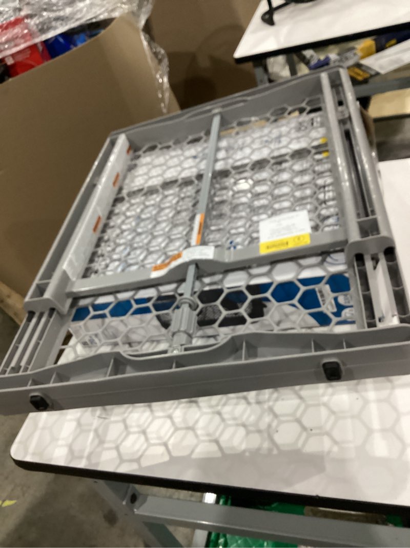 Condition photo showing As Is for regalo expandable plastic baby gate 42-in x 23-in pressure mounted gray plastic safety gate