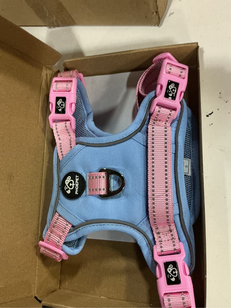 Condition photo showing Good Condition for phoepet no pull dog harness, unique colors reflective adjustable dog vest, with soft training handle metal clips for small medium large dogs (baby blue base & pink straps,s) baby blue base & pink straps s