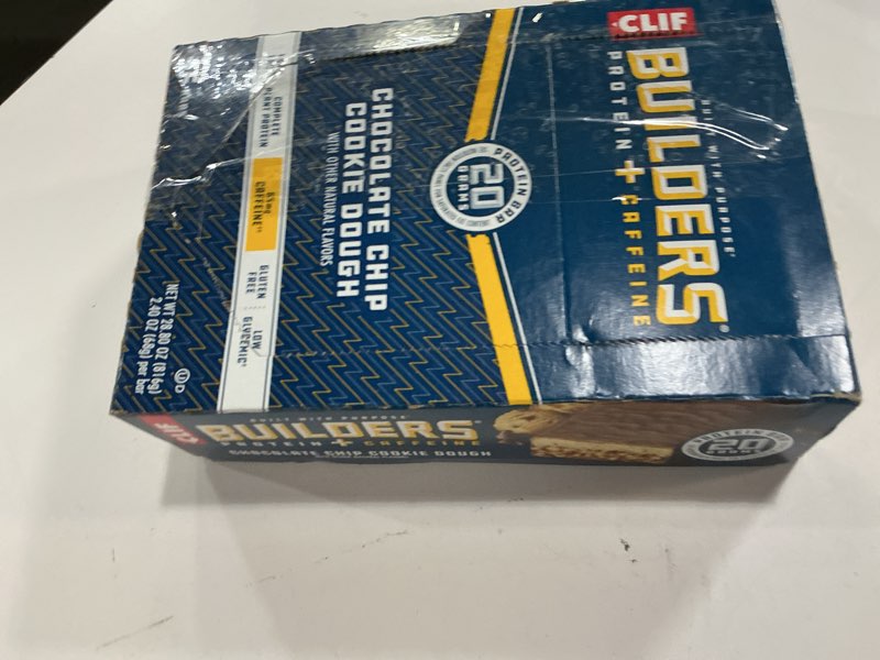 Condition photo showing New/Like New for CLIF BUILDERS + Caffeine Protein Bars - Chocolate Chip Cookie Dough Flavor - 20g Plant Based Protein - Gluten Free - Non-GMO - Low Glycemic - No Artificial Sweeteners - 2.4 oz. (12 Pack) Chocolate Chip Cookie Dough 1 Count (Pack of 12) (03/13/2026)