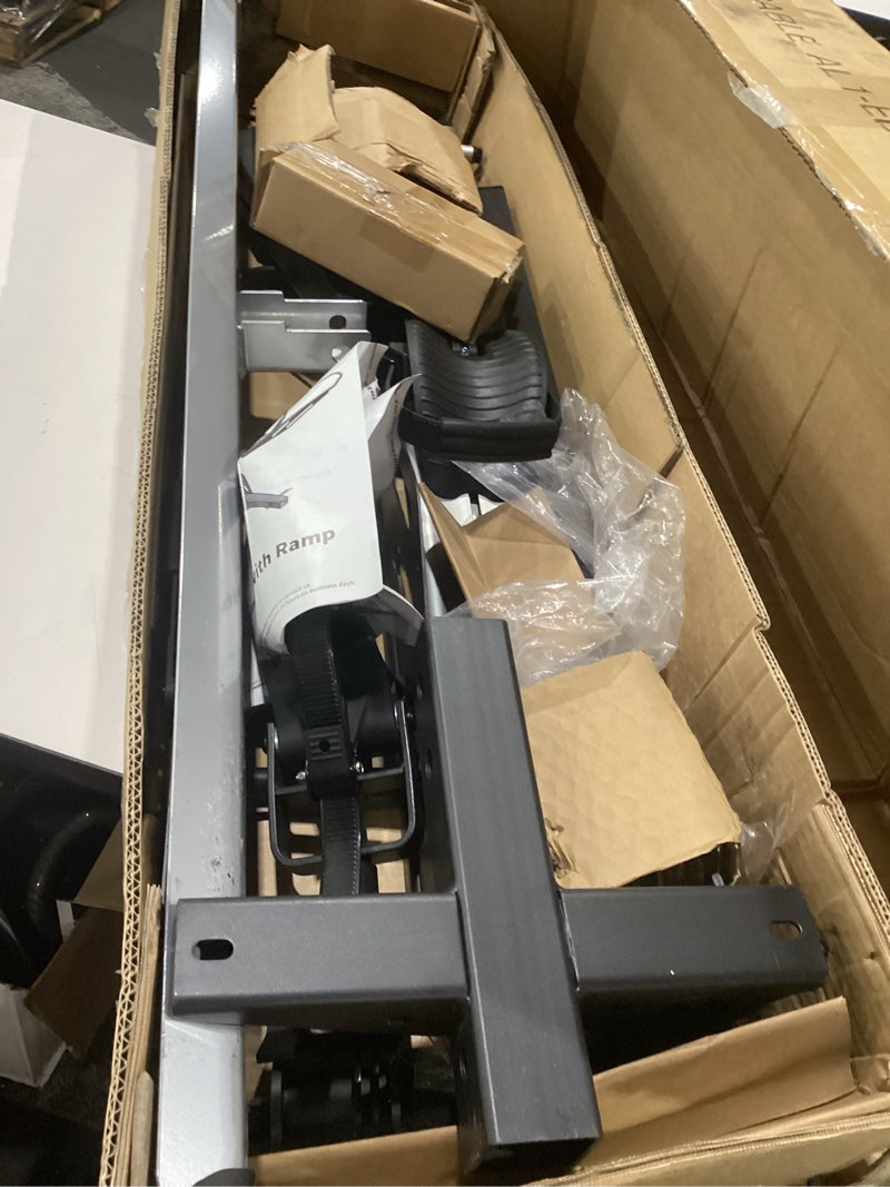 Condition photo showing Good Condition for young electric single 1-ebike rack hitch mount with ramp foldable bike carrier 100 lbs. capacity for cars suv truck trailer and rv 1 e-bike rack(foldable) w/ ramp