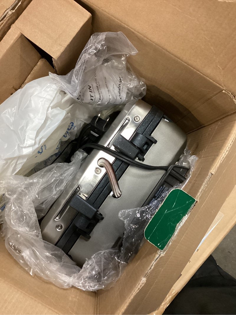Condition photo showing As Is for Cuisinart Belgian Waffle Maker with Pancake Plates, Nonstick Plates, 6 Browning Levels, Ready Indicator Lights, Temperature Control, Deep Waffle Pockets, WAF-300P1, Brushed Stainless
