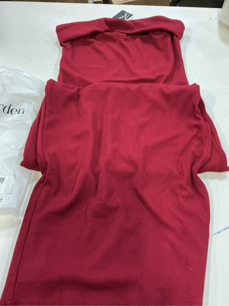 Condition photo showing New/Like New for (Size xs)PRETTYGARDEN Women's Summer Bodycon Maxi Tube Dress Ribbed Strapless Side Slit Long Going Out Casual Elegant Party Dresses X-Small Wine Red