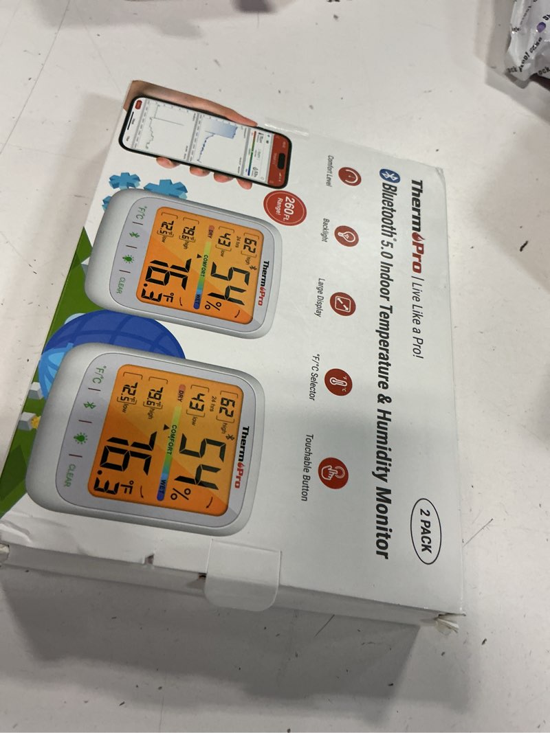 Condition photo showing Good Condition for thermopro bluetooth hygrometer thermometer, 260ft wireless remote temp and humidity meter, with large backlit lcd, data storage and export, temperature and humidity monitor, max min records, 2 pack 2 large lcd