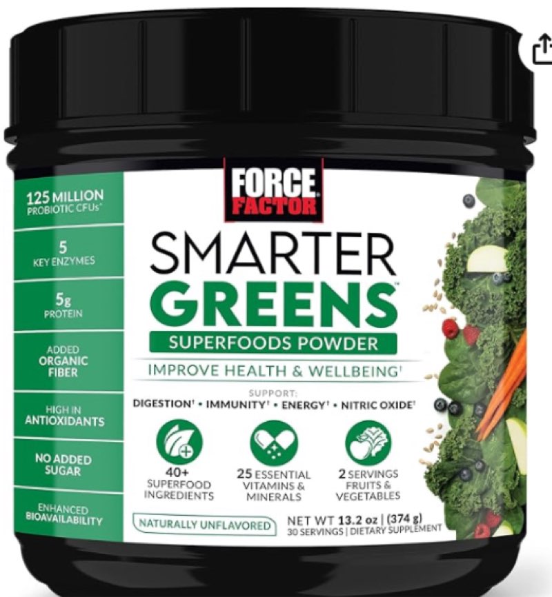 FORCE FACTOR Smarter Greens Superfoods Powder to Support Digestion and Bloating, Immunity, and Energy, Greens Powder with Probiotics, Digestive Enzymes, Antioxidants, and Fiber, (2 pack )(BB: 06/2025)