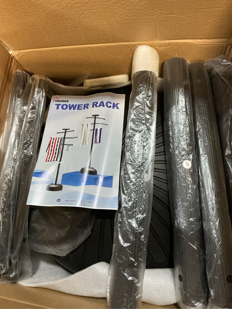 Condition photo showing New/Like New for Pool Towel Rack with Wheels for Indoor Outdoor Use, 63 Inch Towel Holder with Storage Tray, 6 Adjustable Bars Hot Tub Accessories, Free Standing Towel Rack for Pool, Spa, Hot Tub