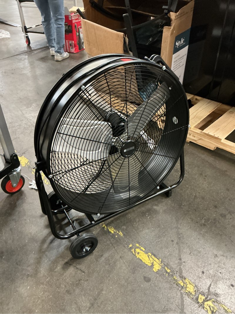 Condition photo showing As Is for 30-in indoor oscillating industrial fan, in black