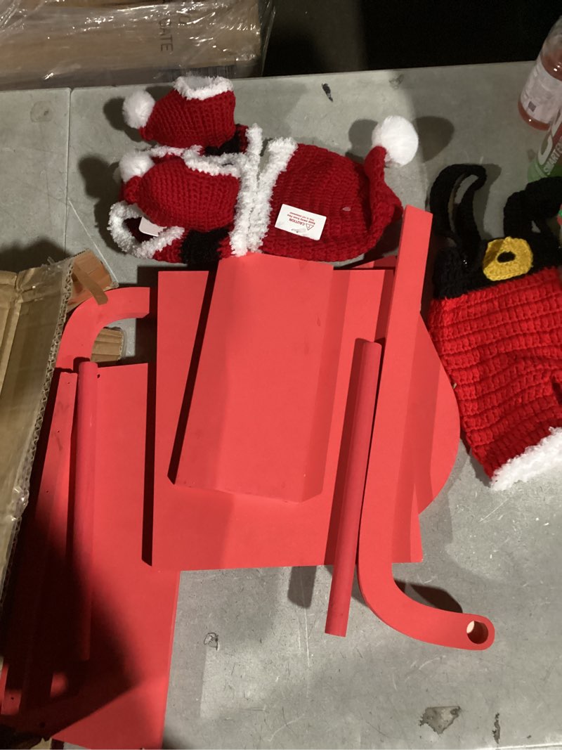 Condition photo showing As Is for ( PINK) 3 Set Christmas Newborn Photography Props Mini Red Sleigh Newborn Photography Basket Christmas Cap Crochet Santa Claus Outfits White Fur Blanket for Baby New Baby Photographic Props