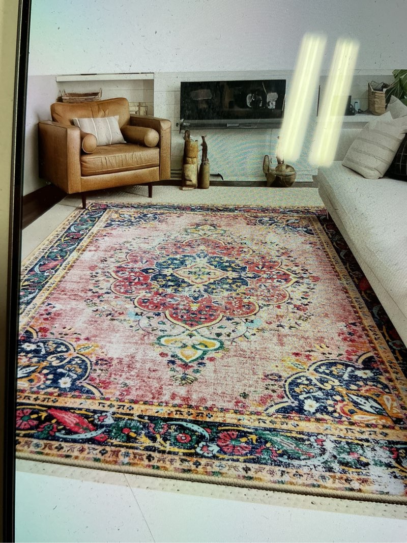 8x10 area rug - green boho washable vintage low pile non-slip large rug for living room, bedroom & dining room 8'x10' a#green