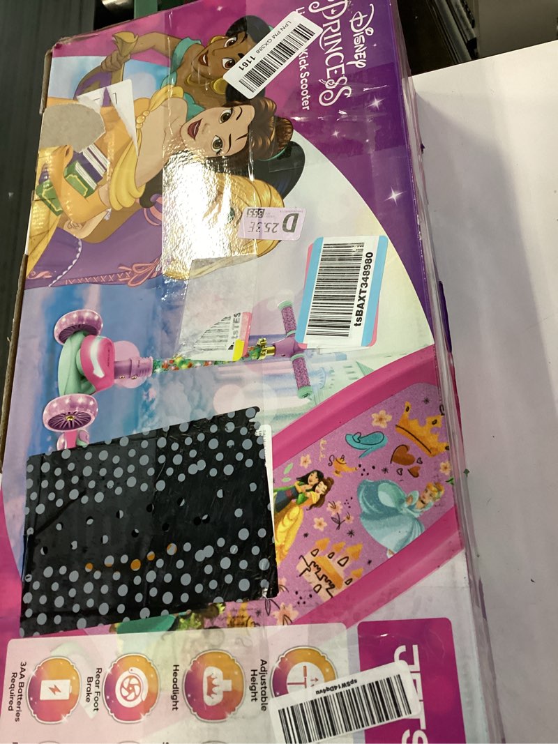 Condition photo showing New/Like New for jetson character kids kick scooter, led lights on stem & light-up wheels, lightweight frame, height-adjustable handlebar, lean-to-steer system, easy-fold mechanism 3-wheel princess pink
