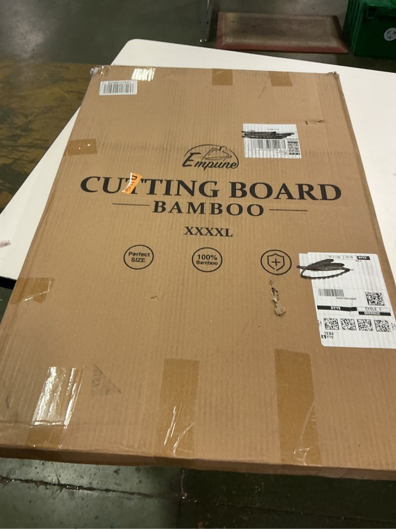 Condition photo showing New/Like New for Utoplike Extra Large Cutting Board for kitchen, 30 x 20 Inch Bamboo Chopping Boards, Wood Stove Top Cover, Over the Sink Butcher Block with Juice Groove for Turkey, Meat, Vegetables, BBQ, 1"Th 30"L x 20"W Bamboo
