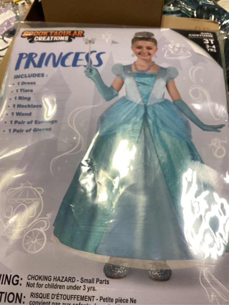 Condition photo showing New/Like New for Spooktacular Creations Halloween Girls Blue Princess Dress, Kids Fancy Puff Sleeve Dress w/Accessories for Cosplay Ages 3-10 3T (3-4 yrs)