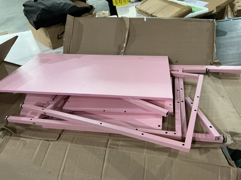 Condition photo showing As Is for pamray 32 inch small computer desk with shelves, home office desk with headphone hook for bedroom, study writing pc table for small spaces, pink pink 32 inch