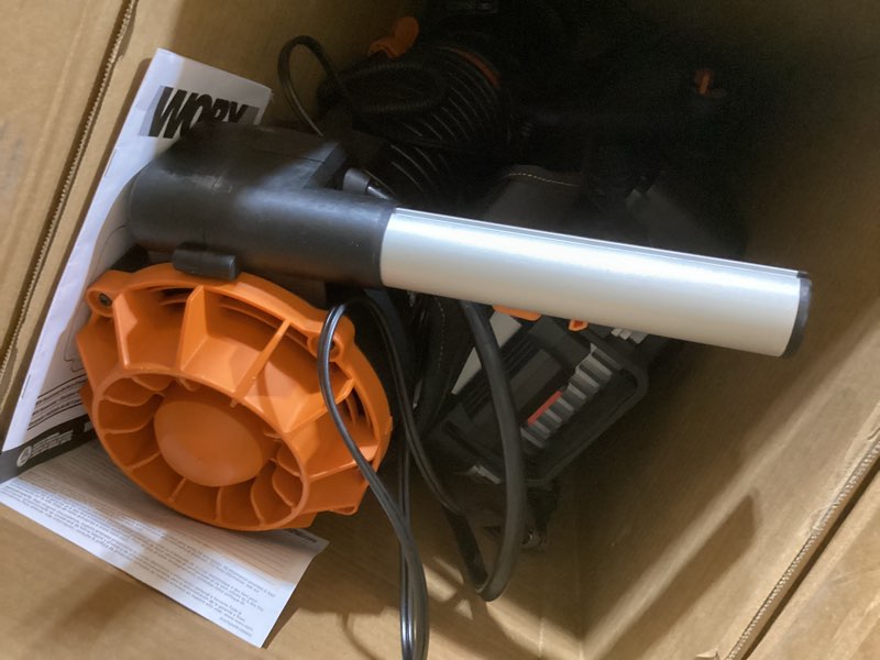Condition photo showing As Is for worx nitro wg572 80v cordless leaf blower, backpack blower with 800cfm & 150mph, electric blower for lawn care with brushless motor & variable air control, 4 batteries & basecamp charger included 800cfm 80v blower w/(4)5.0 ah batteries