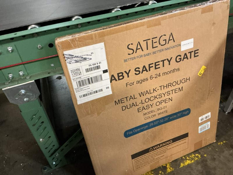 Condition photo showing New/Like New for SATEGA Baby Gate for Stairs & Doorways with 4-Mode Alarm | Auto-Close | Fits 29.5–32.2” | No Drilling | Extra Security Baby & Pet Safety Gate | Easy Install, Two-Way Opening, Hold-Open 90°