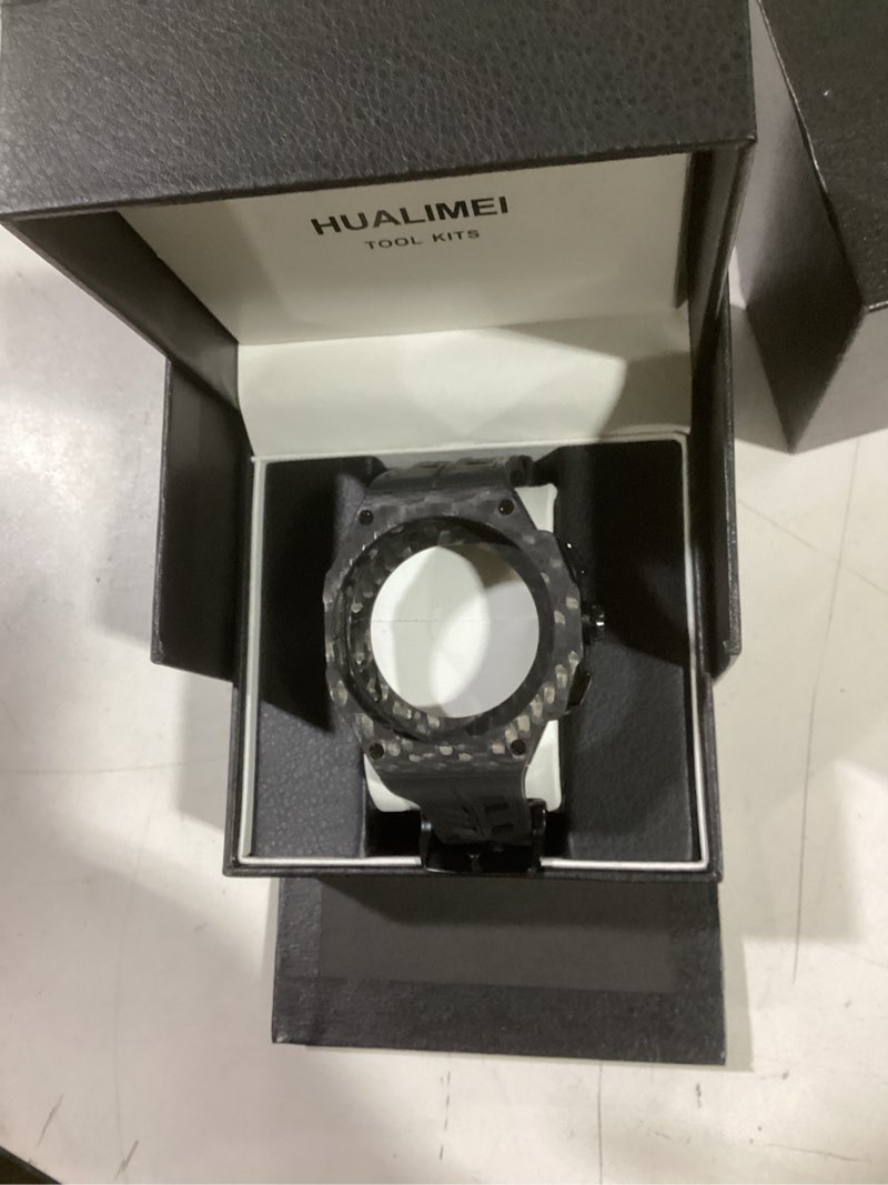 Condition photo showing As Is for carbon fiber case with fkm band for samsung galaxy watch 8 classic 46mm, luxury face cover with rotatable bezel and tactical strap heavy duty protection for men