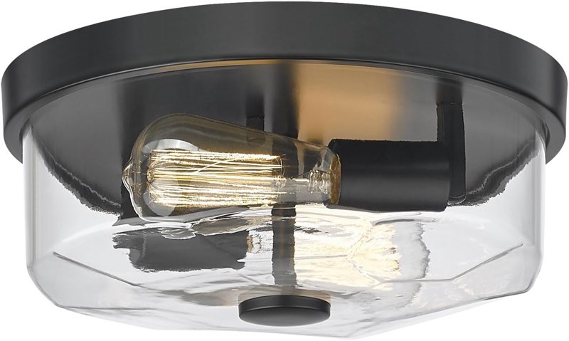Flush Mount Ceiling Light with Clear Glass Shade, 2-Light Indoor Outdoor Farmhouse Lighting Flush Mount Lights for Kitchen Bedroom Porch Living Dining Room(Black)
