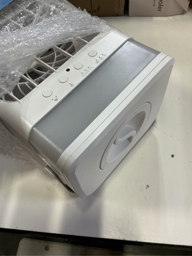 Condition photo showing New/Like New for portable air conditioner, cooling fan 3 speeds & 3 modes personal cooling fan mini air conditioner fan with remote, 1500ml water tank, night light, for home office bedroom