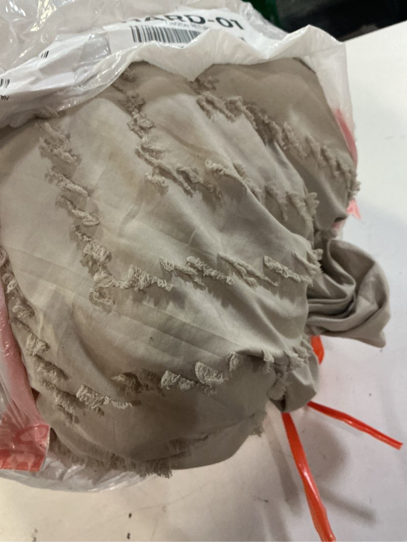 Condition photo showing As Is for Litanika California King Size Comforter Set with Sheets Beige - 7 Pieces Bed in a Bag Cal King Chevron Tufted Complete Bedding Sets with Comforter, Sheets, Pillowcases & Shams Oatmeal California King (104"x96")