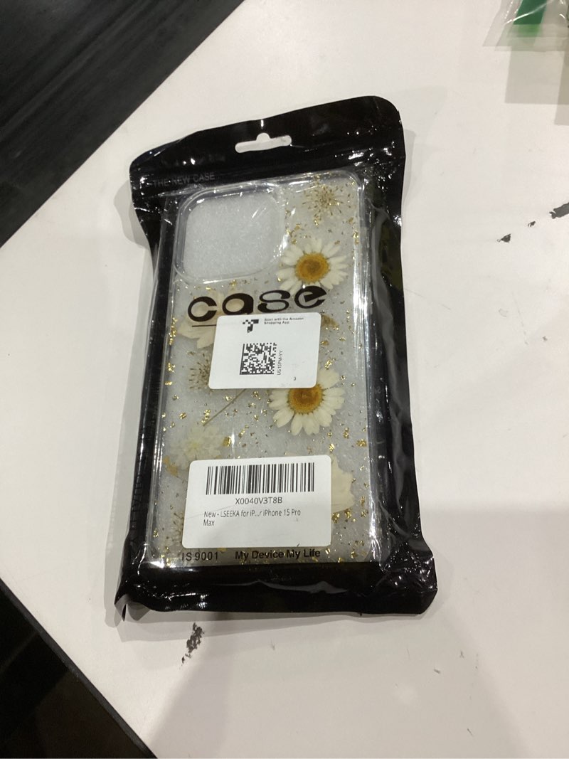 Condition photo showing New/Like New for for iPhone 15 Pro Max Clear Case with Pressed Real Flowers Design,Glitter Cute White Floral Pattern Slim Soft TPU Protective Women Girl's Phone Cover for iPhone 15 Pro Max White Gold for iPhone 15 Pro Max