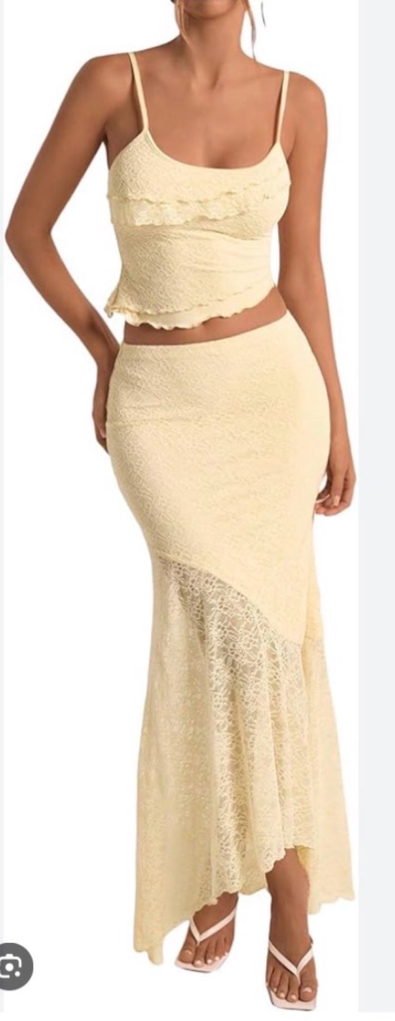 Milumia Women's 2 Piece Outfits Ruffle Trim Cami Crop Top and Low Rise Maxi Skirt Set Apricot Small