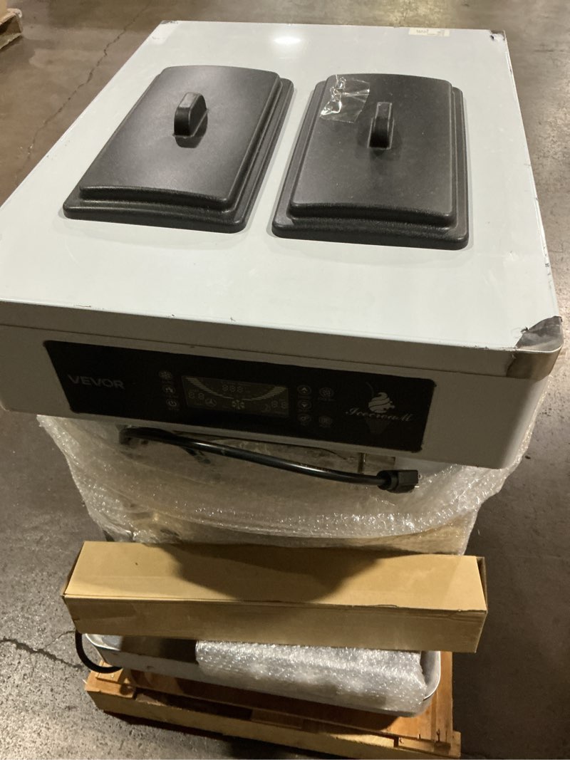 Condition photo showing Good Condition for possibly incomplete vevor commercial ice cream machine, 20-28l/h yield, 2200w 3-flavor countertop soft serve ice cream maker with 2 x 6l hoppers & built-in puffing pump, pre-cooling low-mix alert for snack dessert shops countertop 3 flavors flagship model-2026