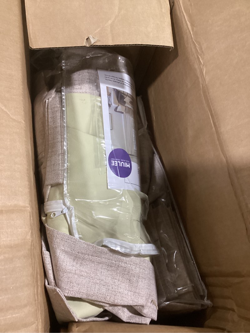 Condition photo showing As Is for MIULEE 100% Blackout Textured Curtains for Bedroom Solid Thermal Insulated Natural Beige Grommet Room Darkening Curtains & Drapes Luxury Decor for Living Room Nursery 52 x 94 Inch (2 Panels) Beige 52"W x 94"L (Pack of 2)