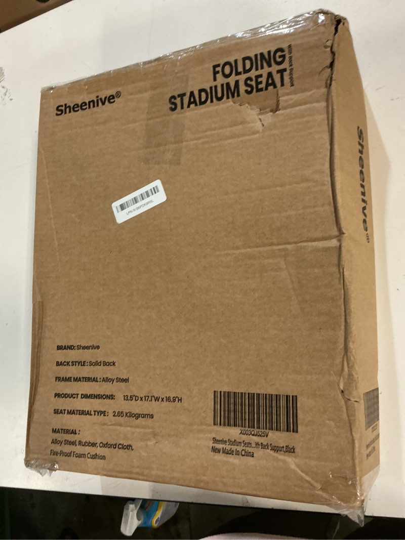 Condition photo showing Good Condition for Sheenive Stadium Seats for Bleachers with Back Support, Bleacher Seats with Backs and Cushion Wide, Padded Portable Folding Comfort Stadium Chair with Shoulder Strap, Perfect for Sports Events Black 1