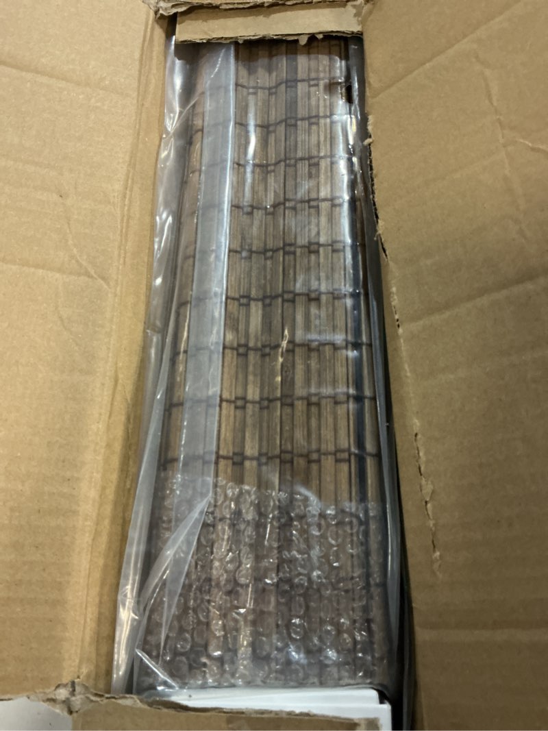 Condition photo showing Good Condition for lazblinds cordless bamboo roman shades, privacy blinds for interior windows, room darkening roll up bamboo blinds for home & patio, 26.5" w x 48" h, highfield teak pricacy - highfield teak 26.5" w x 48" h