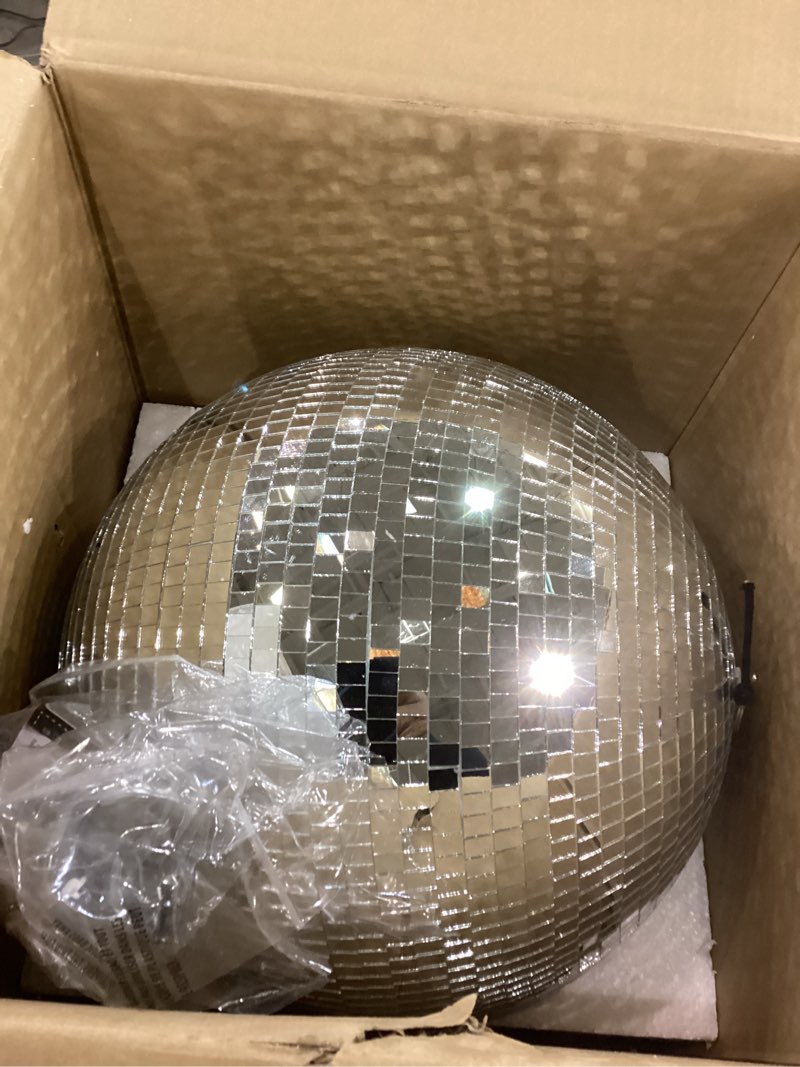 Condition photo showing As Is for 16-Inch Large Disco Ball – Mirror Ball Disco Ball Decor for Parties, Weddings, and Fun Party Events 16 in