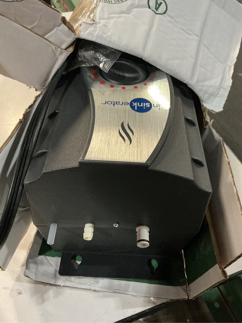 Condition photo showing As Is for insinkerator instant hot water tank, 2/3 gallon stainless steel tank, hwt-00 tank only