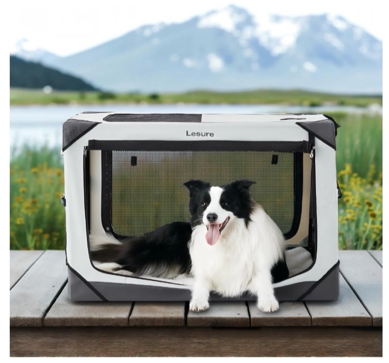 lesure collapsible dog crate - portable travel kennel for large dog, 4-door pet crate with mesh wind