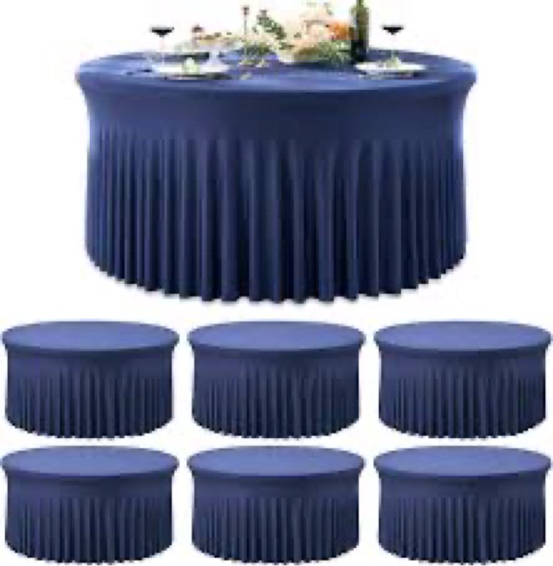 6 Pack Navy Blue Spandex Round Tablecloths for 60 inch Table, Stretchy Fitted 5FT Round Table Cloths