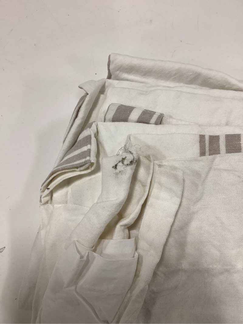 Condition photo showing As Is for coastal stripe linen cotton curtain - single panel, 48x84, ivory/natural