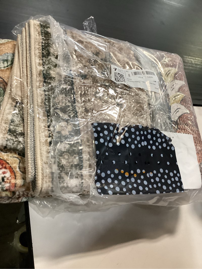 Condition photo showing Good Condition for releany area rugs 5'x7' washable non-slip, floral vintage distress print pattern medallion carpet for living room bedroom dining room, brick red rust neutral brown burnt orange green brick/brown/green 5' x 7' (rectangular)