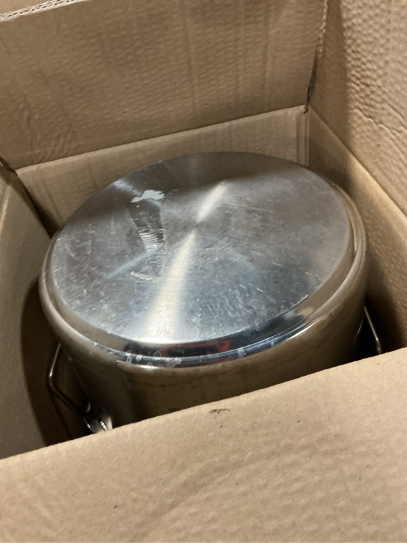 Condition photo showing As Is for dynami 304 stainless steel airtight canister with airtight lids, 5.5gal large canisters container w/locking clamp,bucket metal food storage containers for flour,grain, coffee bean(21l)