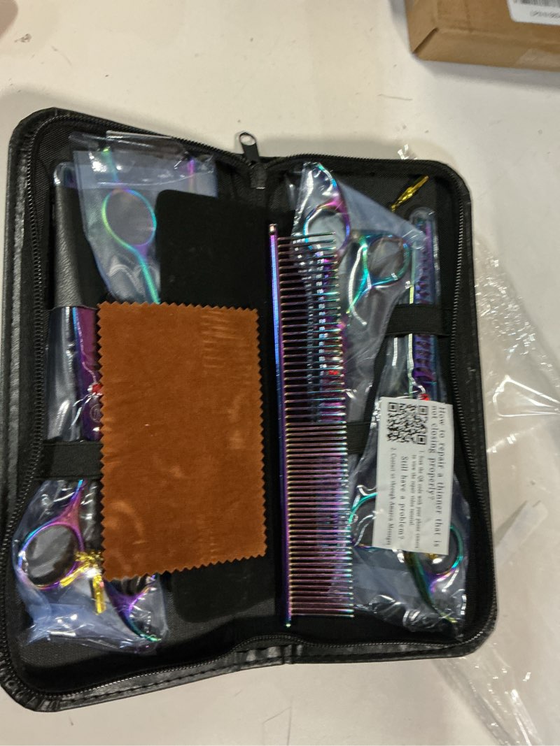Condition photo showing New/Like New for Professional Dog Grooming Scissors Set, 7 Inch/8 Inch Pet Grooming Scissors Chunkers Shears for Dog, Curved Dog Grooming Scissors, Thinning Shears for Dog with Grooming Comb 7 Inch (Pack of 5) Rainbow