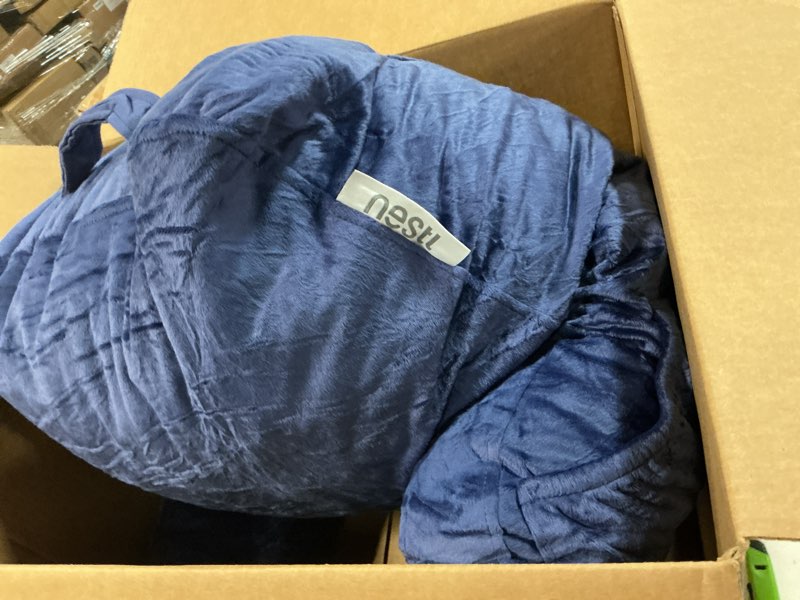 Condition photo showing As Is for Nestl Reading Pillow with Shredded Memory Foam, Designed for Sitting Up in Bed and Couch, Back and Arms Adjustable Support for Adult & Teens Backrest Pillows for Reading, with Washable Cover Navy Blue Standard 18" 18 - Navy Blue