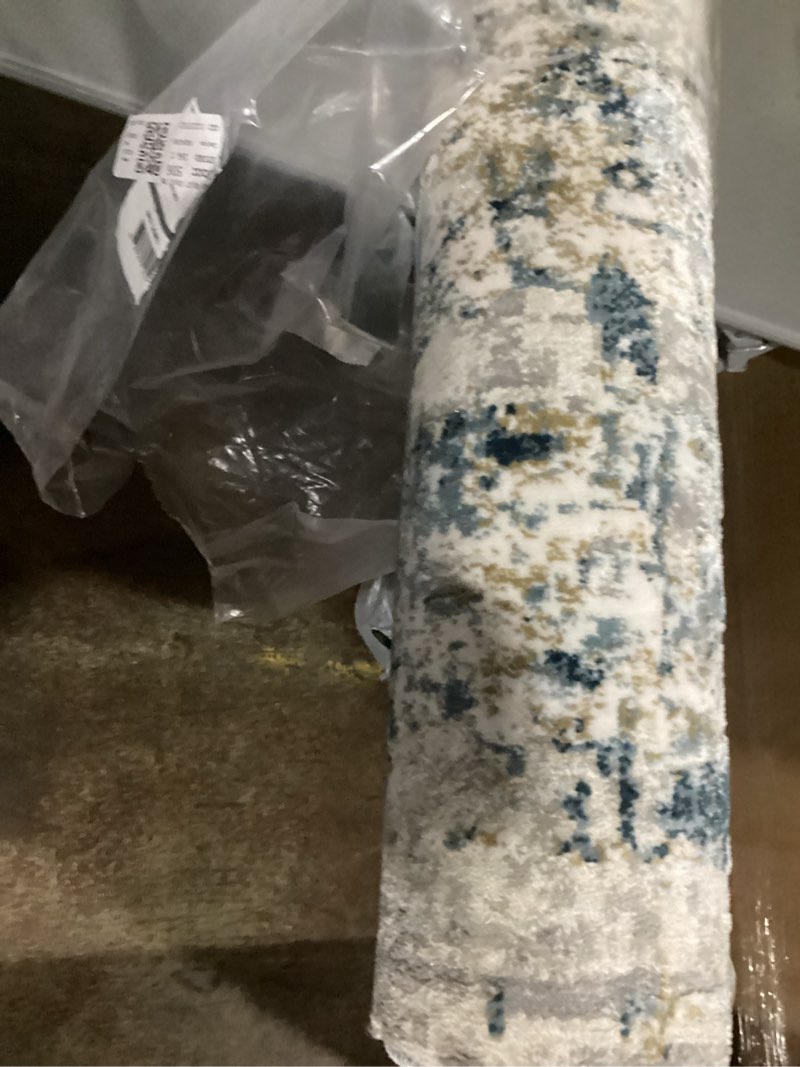 Condition photo showing Good Condition for 6x9 area rugs washable rug: large abstract modern soft stain resistant indoor floor non slip accent carpet for living room bedroom nursery playroom dining room office dorm home house decor- tan blue tan 6' x 9'