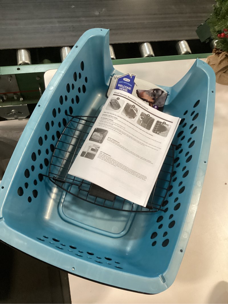 Condition photo showing New/Like New for Petmate Fashion Vari Dog Kennel - Portable Crate for Pets 10-20 lbs - Airline-Friendly Pet Carrier - Durable Plastic Shell - For Home and Travel - Made in USA - 24 Inches - Light Blue 24.1"L x 14.5"W x 14.5"H Light Blue
