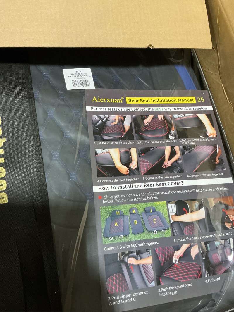 Condition photo showing Good Condition for Aierxuan Jeep Wrangler JK JL 4-Door Seat Covers Full Set Custom Fit 2007-2026 Unlimited X Rubicon 392 Sahara Willys Sport High Altitude Truck Pickup Waterproof Leather(Full Set/Black-B) Full Set/BLACK-Blue