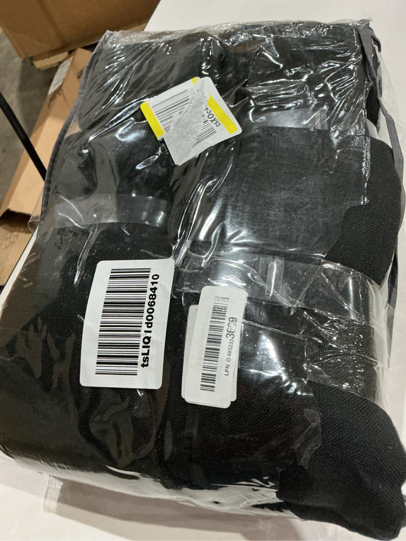 Condition photo showing As Is for black linen curtains 102 inches long 2 panels for living room modern thick linen flax pinch pleated memory trained light filtering ceiling semi sheer 102 inch curtain with hook rings back tab black 40"w x 102"l (pack of 2)
