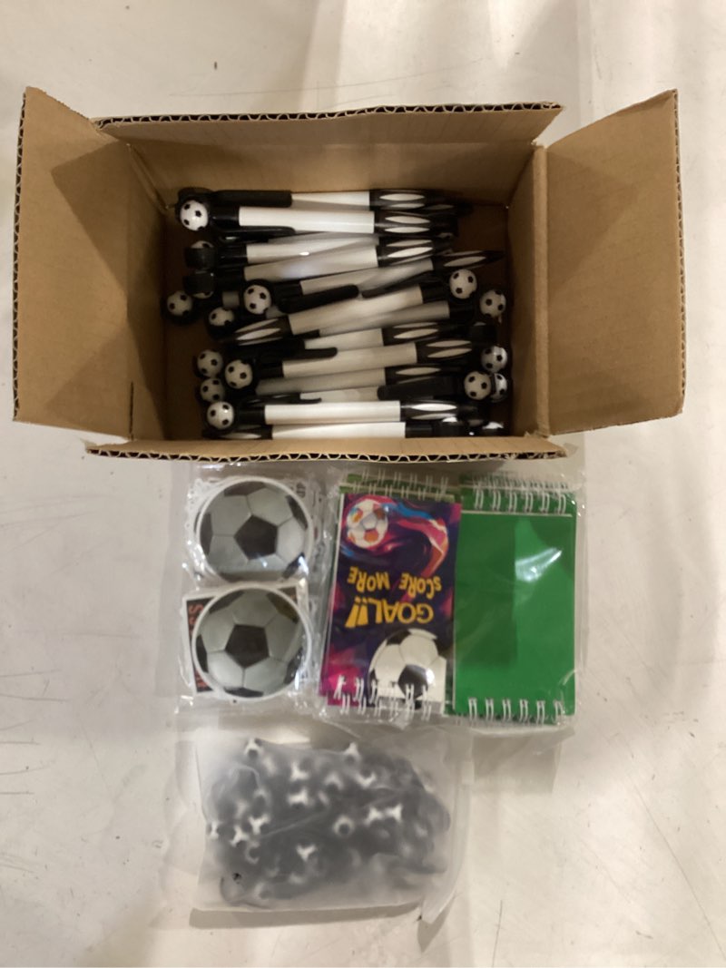 Condition photo showing Good Condition for kolewo4ever 172 pieces soccer party gifts set with 24 ball pens,24 wristbands,24 mini notepads 100 soccer stickers for soccer party supplies sports gifts (soccer)