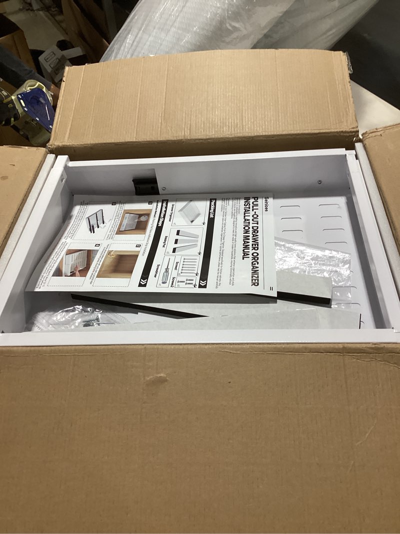 Condition photo showing Good Condition for 2 Pack Pull Out Cabinet Organizer Expandable Width(13"-21") and Depth(17"-24"), Slide Out Drawers With Raising Pad for Framed Cabinets, No Drill Roll Out Shelves for kitchen, Bathroom, White White 13"-21"W x 17"-24"D(2Pack)