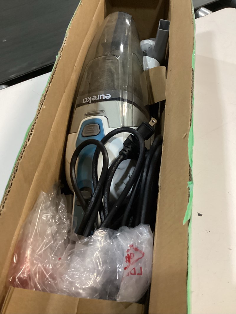 Condition photo showing As Is for eureka corded stick vacuum cleaner for home pet hair, lightweight stick vacuum cleaner with powerful suction for carpet tile and hard floor, aqua blue, 3-in-1 handheld vac nes100 3-in-1 handheld vac nes100 aqua blue